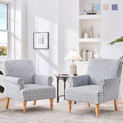 Rolled Armchair Accent Chair Set of 2 Blue/ Grey/ Brown
