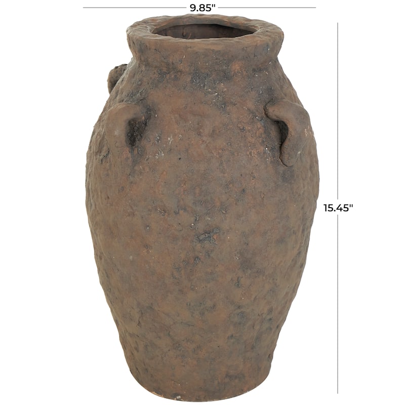 Dark Brown Ceramic Handmade Textured Vase with Handles