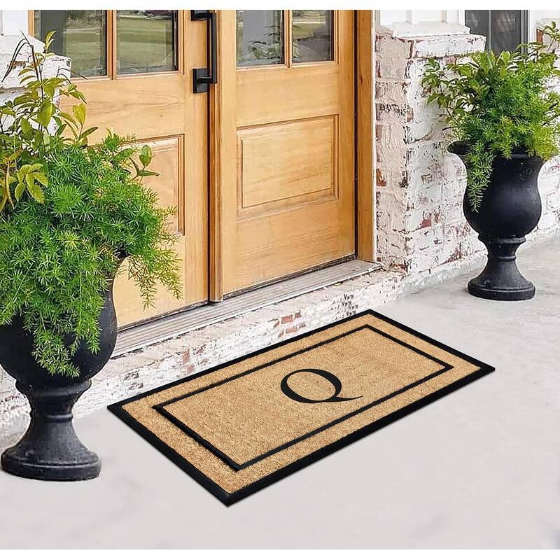 A1HC Natural Coir Monogrammed Door Mat for Front Door, Durable Large Outdoor Rug, Heavy Duty Welcome Doormat - 24" X 48"