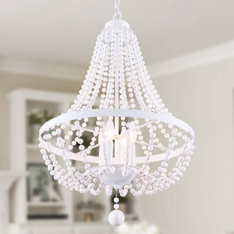 4-Light Bohemian Beaded Caged Chandelier Adjustable Height Dimmable Pendant Lighting - 20" X 30"