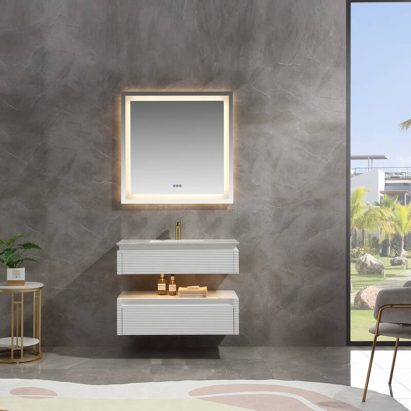 Modland 36''/48'' Floating Bathroom Vanity with ETL-Certified LED Lighting, Soft-Close Drawers & Waterproof, White - 36'' Single sink
