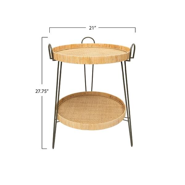 Handwoven Removable Tan Rattan Trays on 2-Tier Brown Metal Stand (Set ...