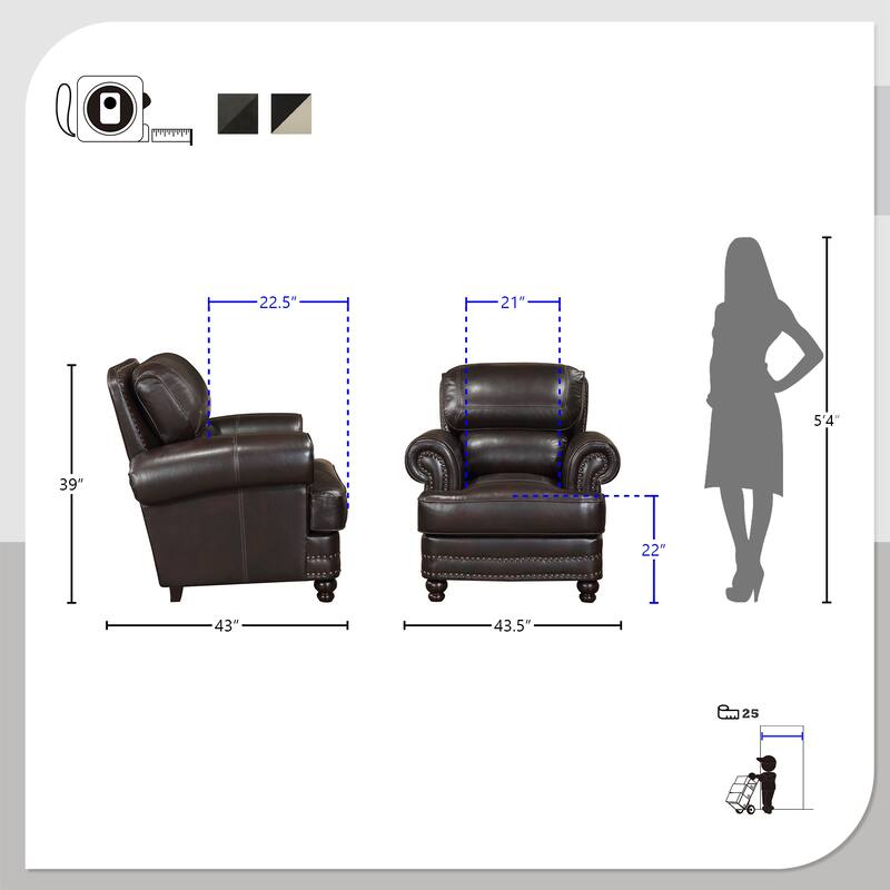 Mariposa Breathable Faux Leather Living Room Chair - 43.5" x 43" x 39"