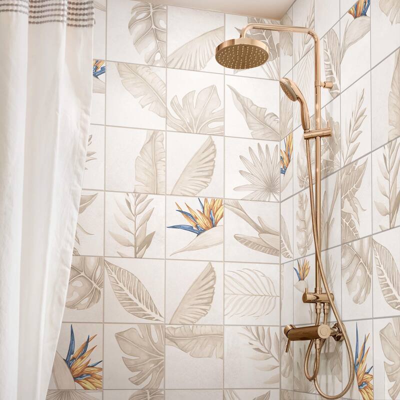 Merola Tile Nusa Botanic Taupe 9-3/4" x 9-3/4" Porcelain Floor and Wall Tile - Case (16 Tiles)