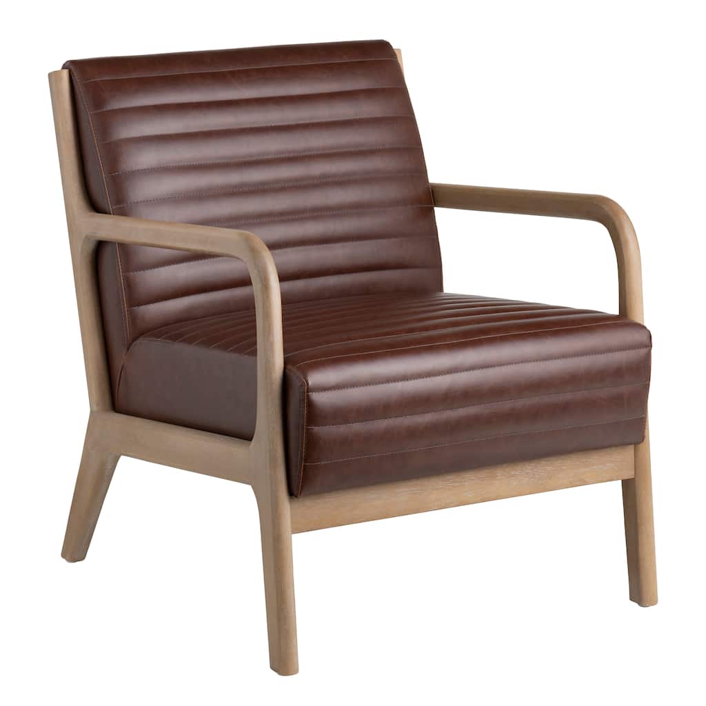 Brown Upholstered Accent Arm Chair with Brown Solid Wood Frame