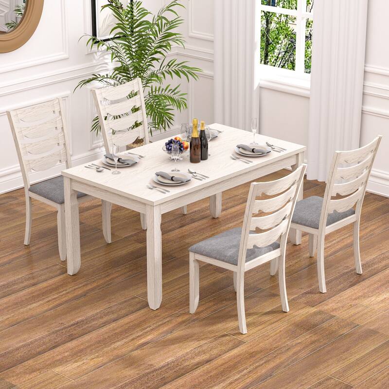 VECELO 5/7 Piece Farmhouse Dining Set with 4/6 Chairs, 63" Solid Wood Rectangular Dining Set