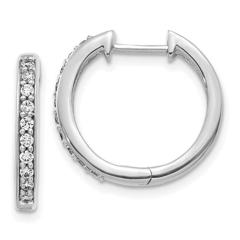 Curata 14k White Gold Diamond Hoop Earrings - 16x17mm Wide 2mm Thick