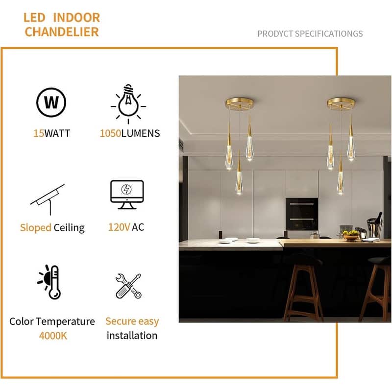 KAYLA Raindrop Chandelier, Modern Glass Pendant Light, Bulb Included