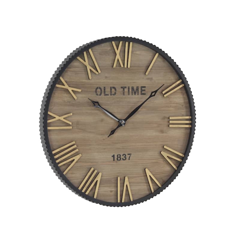 Brown Wooden Decorative Wall Clock with Gold Accents