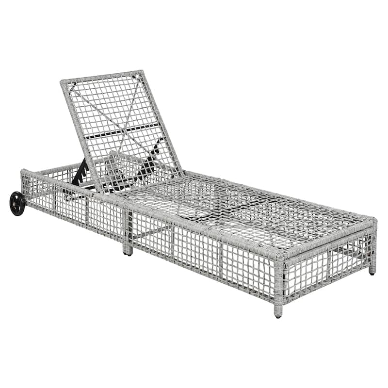 Outdoor Lounge Chair Set of 2, Patio Rattan Chaise Lounge with 5-Position Backrest, Cushion and Wheels