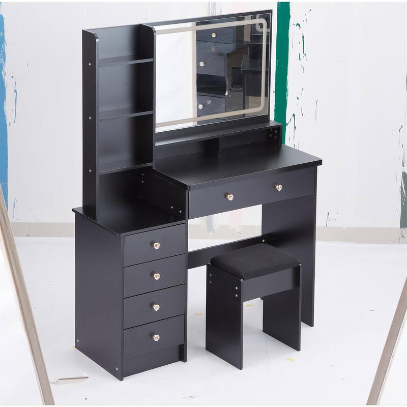 41" Large Left-Side Vanity Set with LED Mirror and Storage