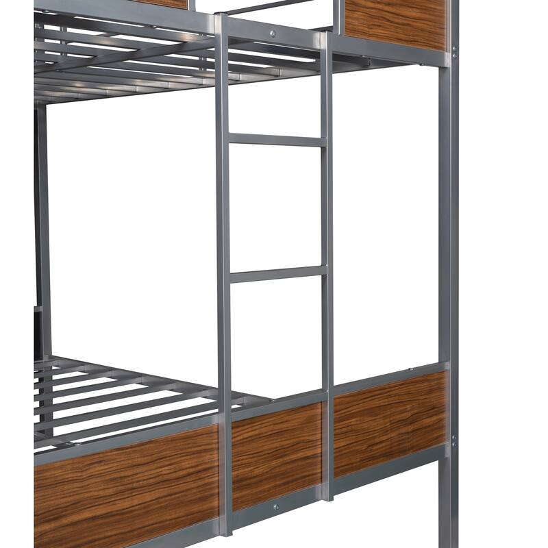 Full-over-full bunk bed modern style steel frame bunk bed with safety rail, built-in ladder for bedroom,dorm,adults