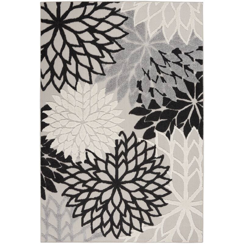 Nourison Aloha Floral Modern, Indoor/Outdoor Area Rug - 5'3" x 7'5" - Black/White