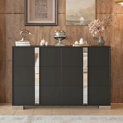 Modern Dresser with Metal Handle, Mirrored Storage Cabinet with 6 Drawers for Bedroom and Living Room