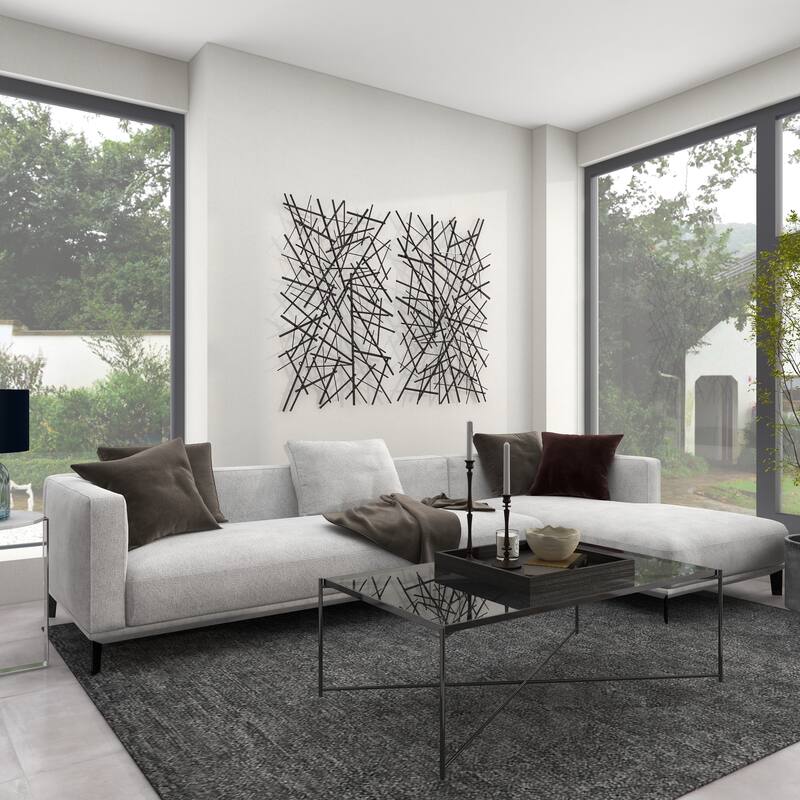 Metal Geometric Overlapping Lines Home Wall Decor - Dark Gray - Roche River Decor