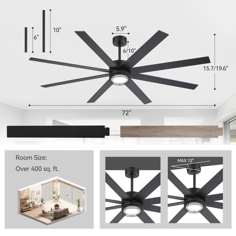 72/52-inch Reversible 8/5-Blade Dimmable LED Ceiling fan with Light and Remote