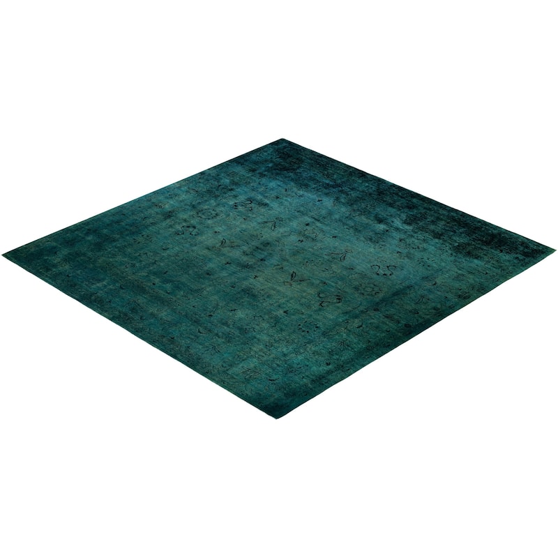 Overton Hand Knotted Wool Vintage Inspired Modern Contemporary Overdyed Green Area Rug - 11' 10" x 12' 5"