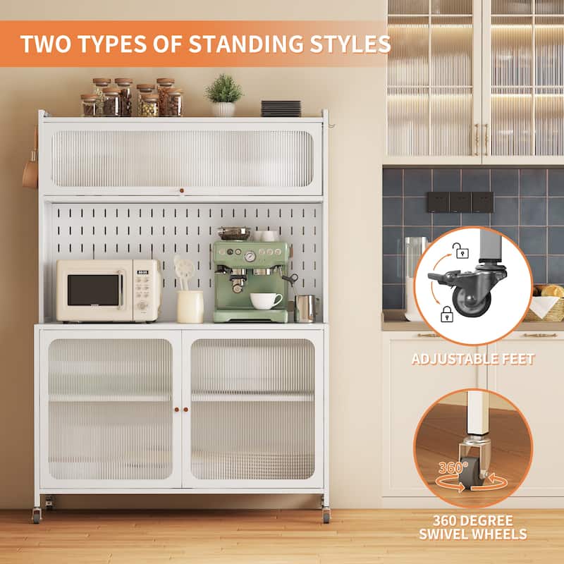 Kitchen Pantry Cabinet, Tall Storage Cabinet with Glass Doors & Adjustable Shelves, Cabinet Cupboard