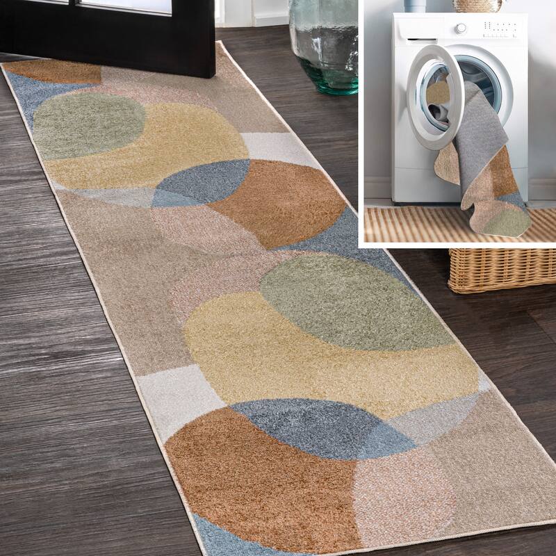 JONATHAN Y Riley Geometric Kids & Novelty Machine-Washable Multi Area Rug - 2 X 8