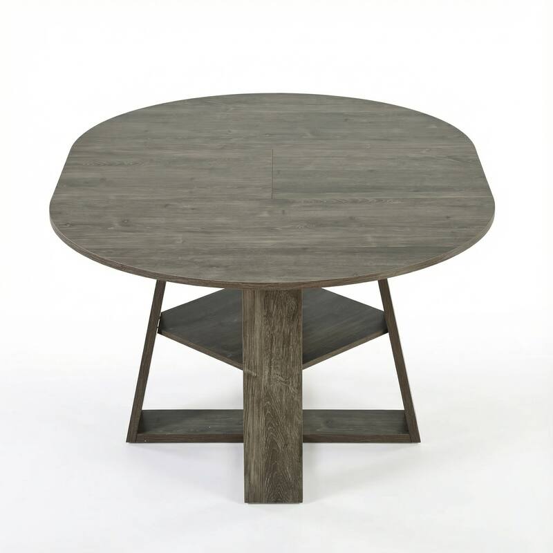 43"-59" Extendable Oval Dining Table with Storage Base, Modern Round to Oval Kitchen Table