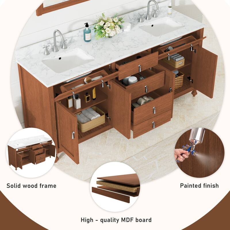 72-Inch Farmhouse Style Bathroom Vanity with Double Ceramic Sink