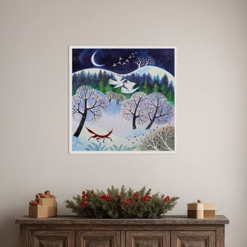 Cool Fox by Lisa Graa Jensen (22 x 22 in.), Framed Canvas Wall Art Print - Sylvie Beaded White