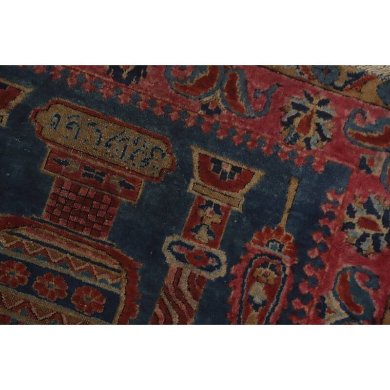 Hand Knotted Oriental 100% Wool Carpet Traditional Floral Navy Blue & Blues Kashan Area Rug - 5' 11'' X 2' 7''