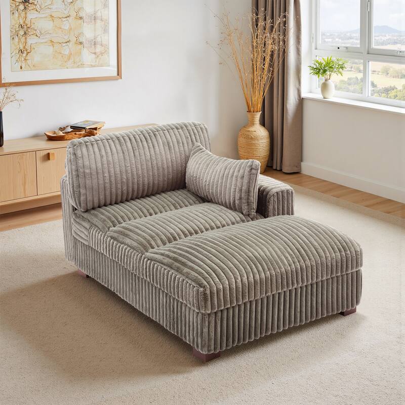 Oversized L-Shape Upholstered Chaise Lounge Sofa Couch - Right facing - Light Brown
