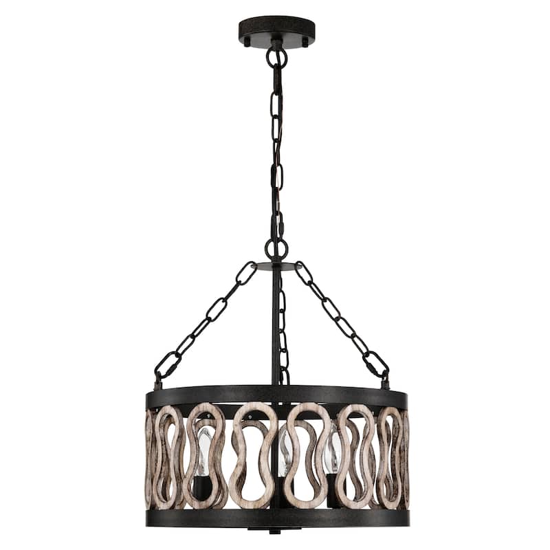 Dalen 16 Inch Rustic Vintage Drum Shade Cage Pendant 3 Light