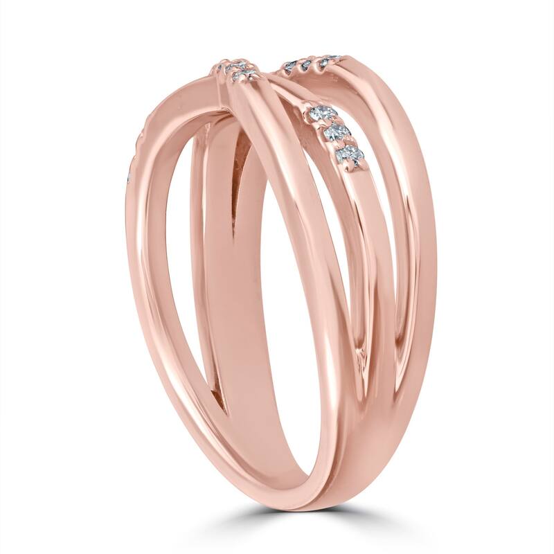 1/6ct Diamond Cross Over Rose Gold Right Hand Multi Rose Ring