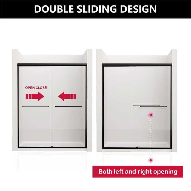 i-Homare 59'' W X 72'' H Semi-Frameless Double Sliding Shower Door with 2 Towel Bars