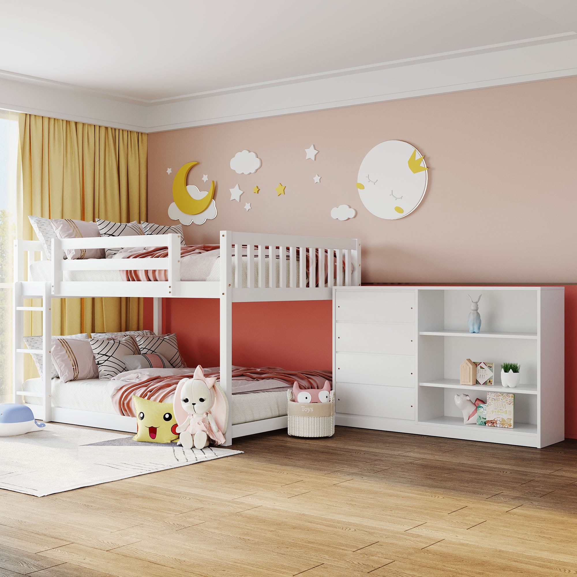 Girls bunk beds with store storage