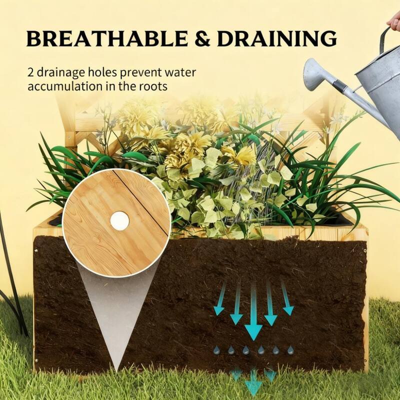 Wooden Multi-Functional Planter Box with Trellis Roof and Shelves