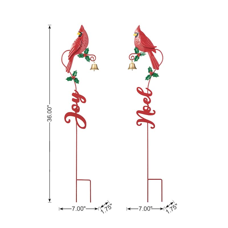 Glitzhome Metal MERRY CHRISTMAS or Cardinal JOY& NOEL with Bell Yard Stake Wall Decor