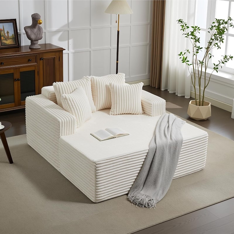 Oversized 2‑Person Chaise Lounge Chair, Sofa Bed with 4 Pillows - Beige