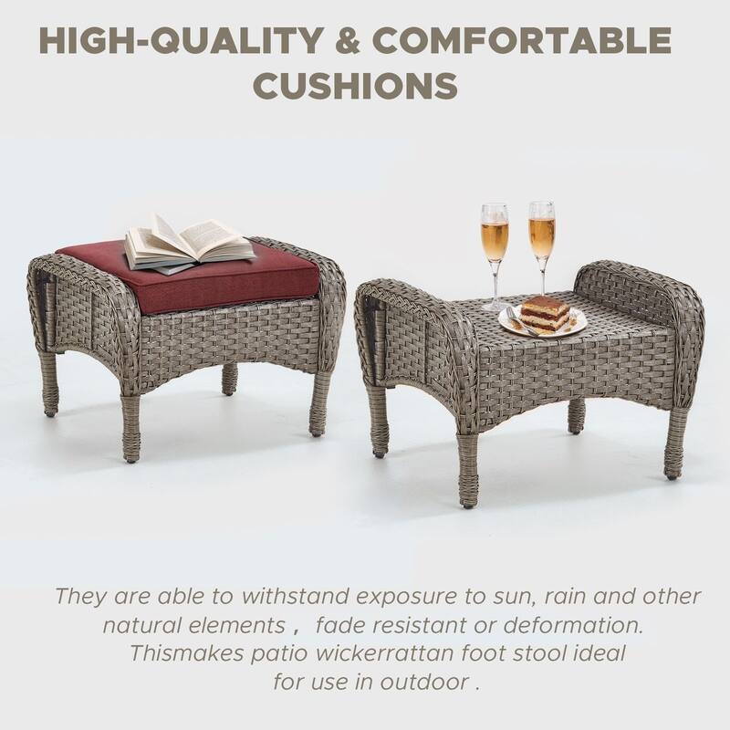 Outdoor Swivel Chairs with Side Table and Ottomans
