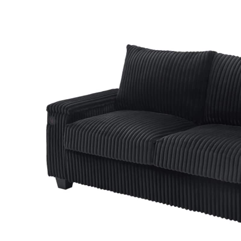 4-Seater Modern Corduroy Sofa Couch with USB Ports, Hidden Storage, and Flip-Top Cup Holders
