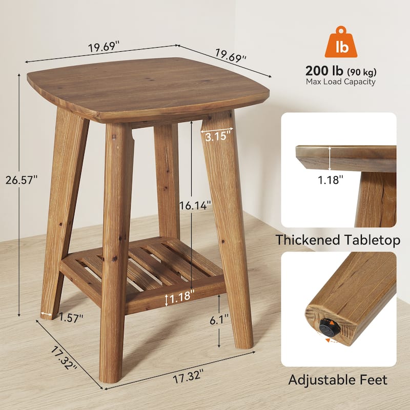 Solid Wood Square End Table with Storage Shelf, 19.68" Wood Side Table for Living Room, Sofa Side
