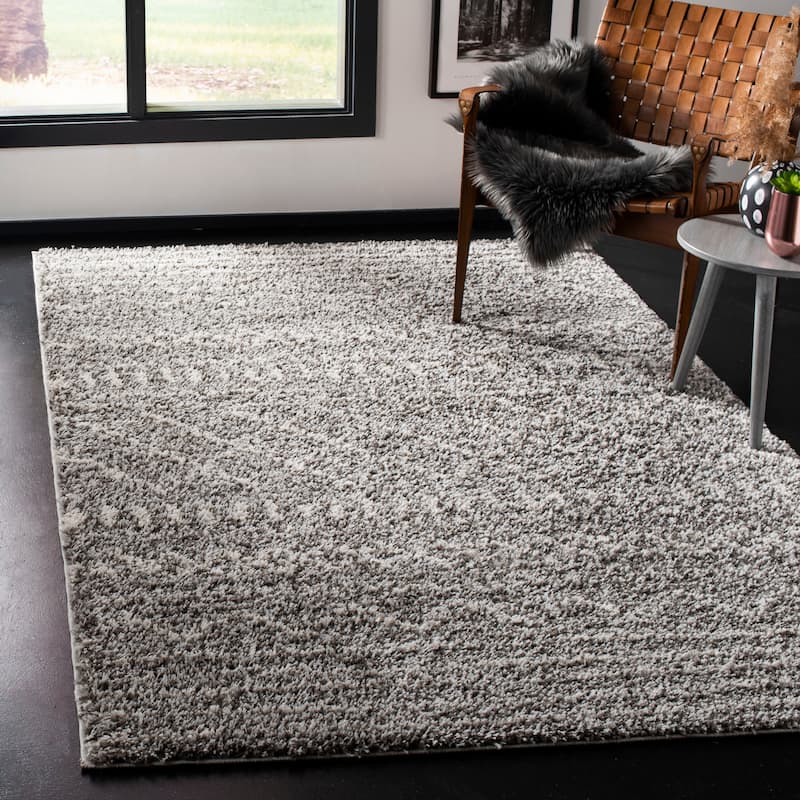 SAFAVIEH Arizona Shag Lotta Moroccan 1.2-inch Thick Rug - 8' x 8' Square - Brown/Ivory