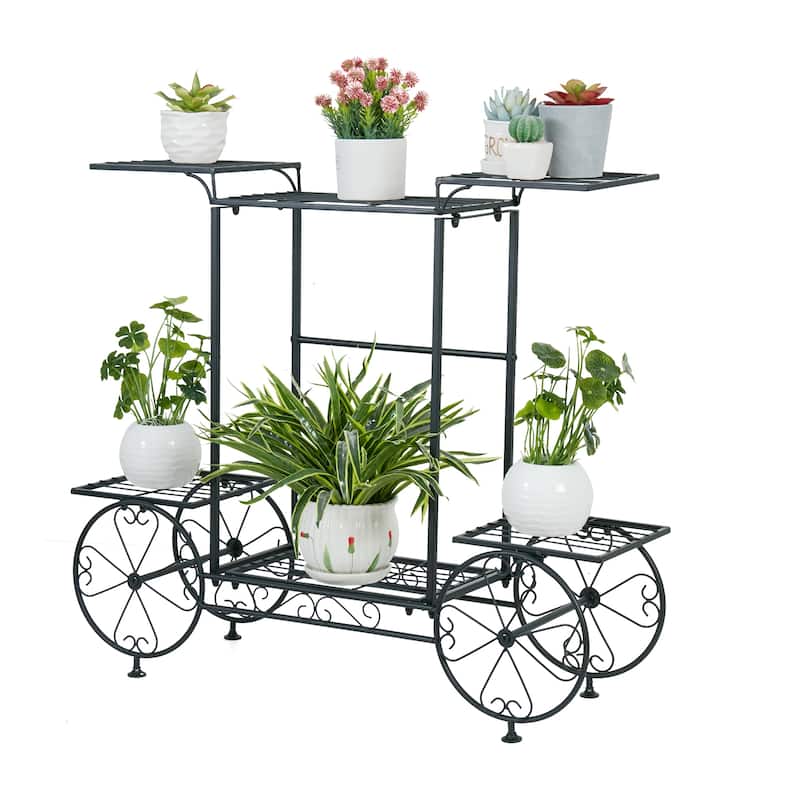 Metal Plant Stand 6 Tiered Garden Planter Stand Ladder Shelf Black