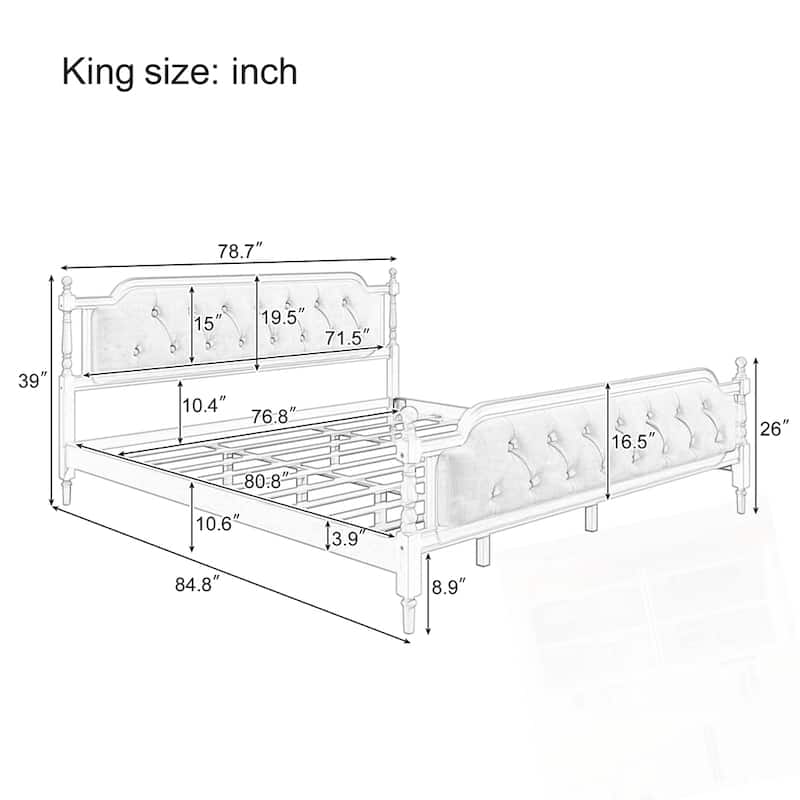 Traditional Style Upholstered Tufted Headboard Wooden Bed Frame