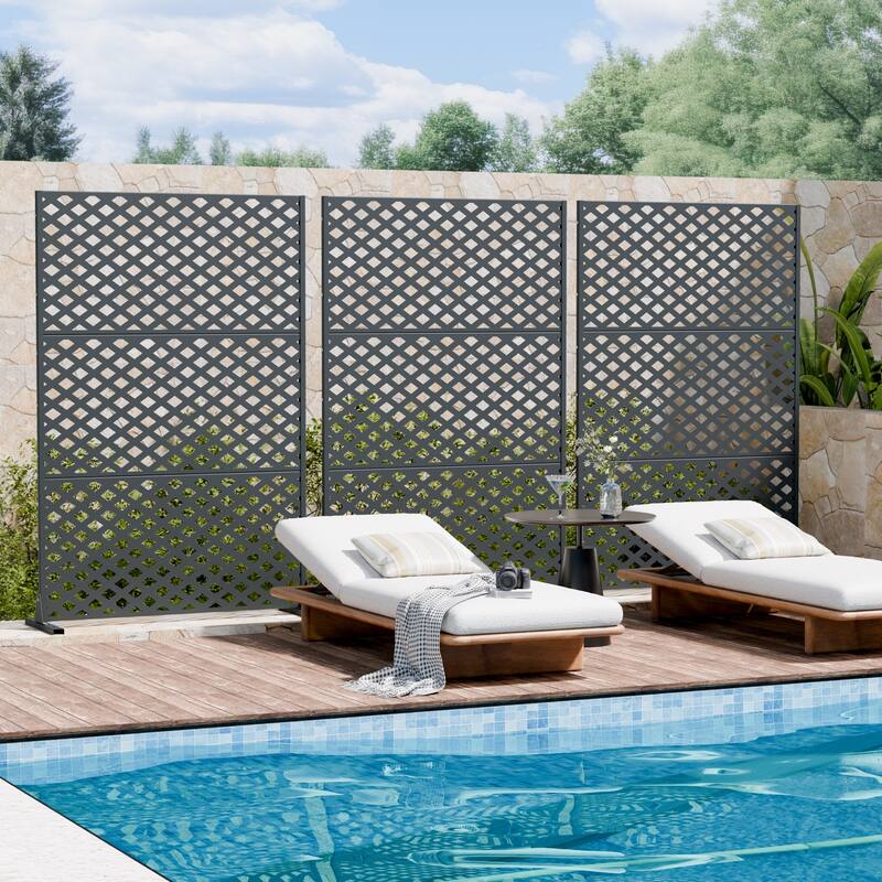 Outdoor Rectangle Privacy Screens Metal Screen Fence Panel Set of 2