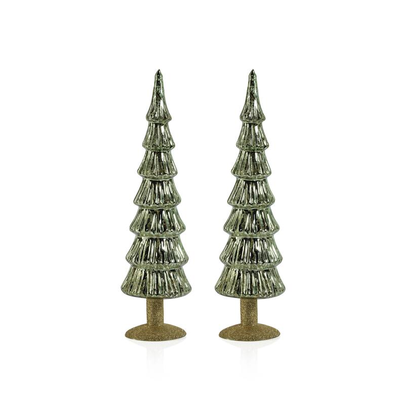 Merrigan 15.25" Glass Tree on Gold Glitter Base, Set of 2