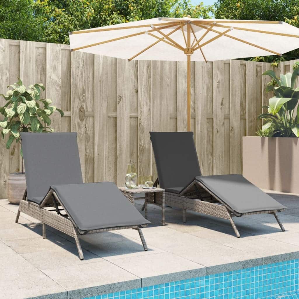 vidaXL Sun Lounger Set of 2 Grey PE Rattan 2-seater - 23.2 x 78.7 x 33.5