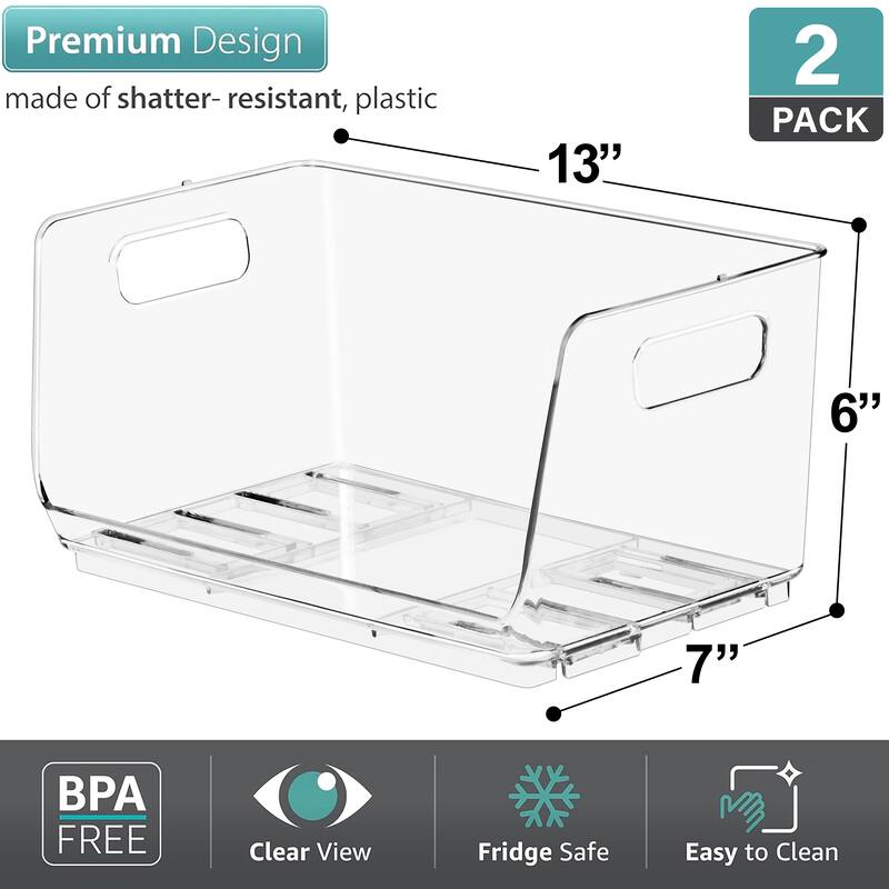 Sorbus Stackable Storage Bins Open Front Clear Stackable Bins for Pantry Kitchen - Clear Pantry Organizer Bins (Small 2 Pack)