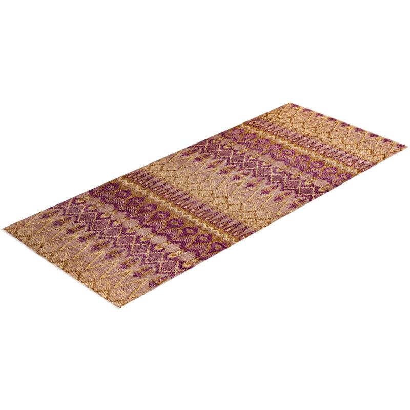 Overton Hand Knotted Wool Vintage Inspired Modern Contemporary Modern Purple Area Rug - 5' 0" x 11' 10"