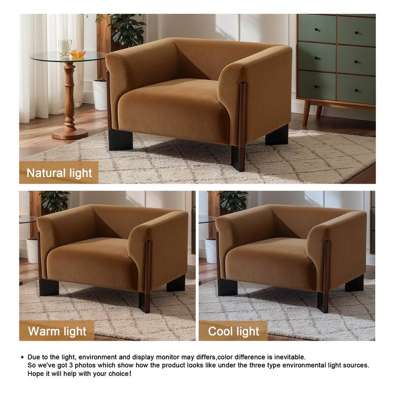 Velvet/ Chenille Nordic Wide Seat Tuxedo Arms Barrel Chair