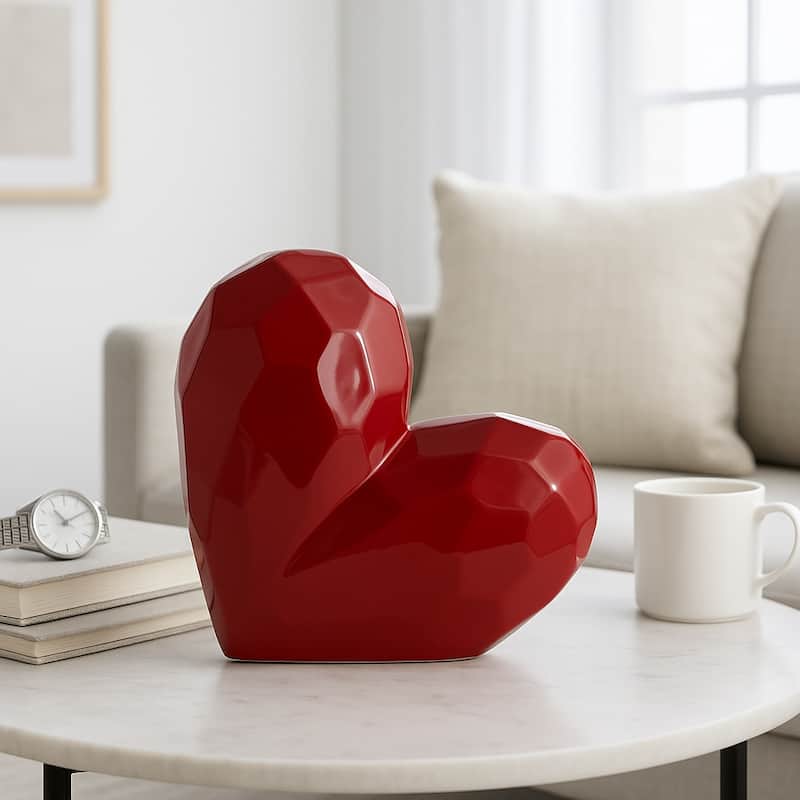Modern Geometric Heart Sculpture - Ceramic Decorative Object