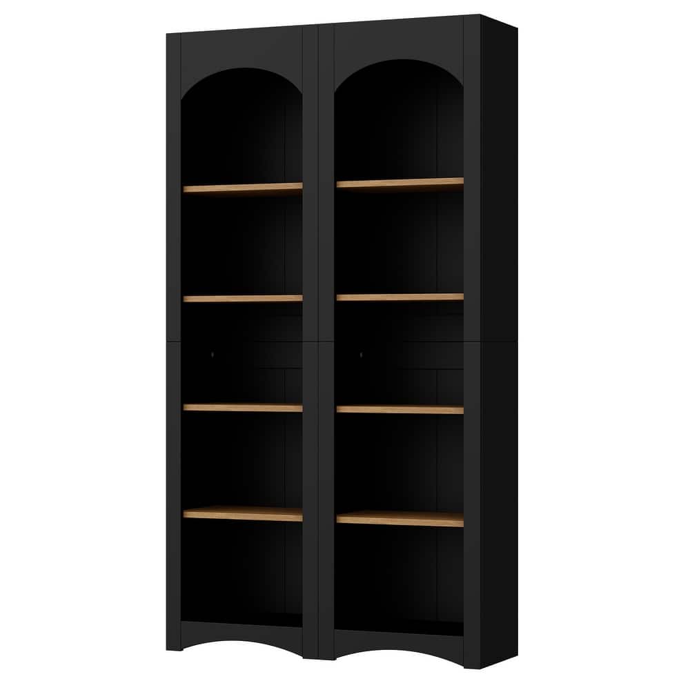 Free Standing 5 Tier Bookshelves Set of 2, Farmhouse Two-Tone Storage Cabinet - 39.3" W × 12.4" D × 72" H