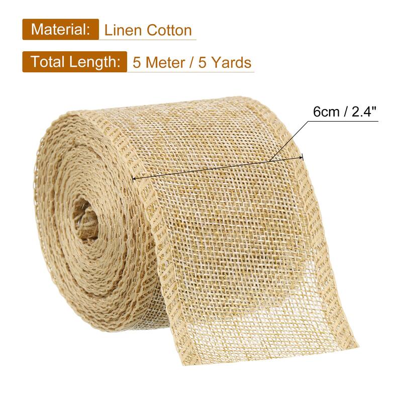 Burlap Wired Ribbons, 2.4inch x 5yards Natural Burlap Weave Ribbon - Linen Color